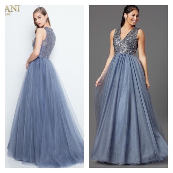 Terani Rhinestone Bodice Charcoal Gray Prom Dress Tulle Gown Formal Size 2 NWT - Picture 7 of 14